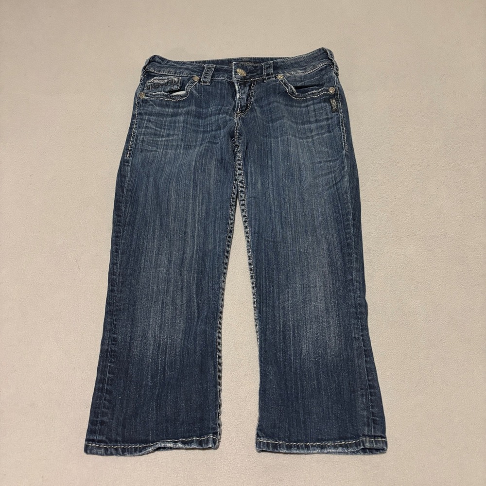 Silver Jeans Co Suki Flap Capri Womens SIze 27 Dark Wash Contrast Stitch Denim